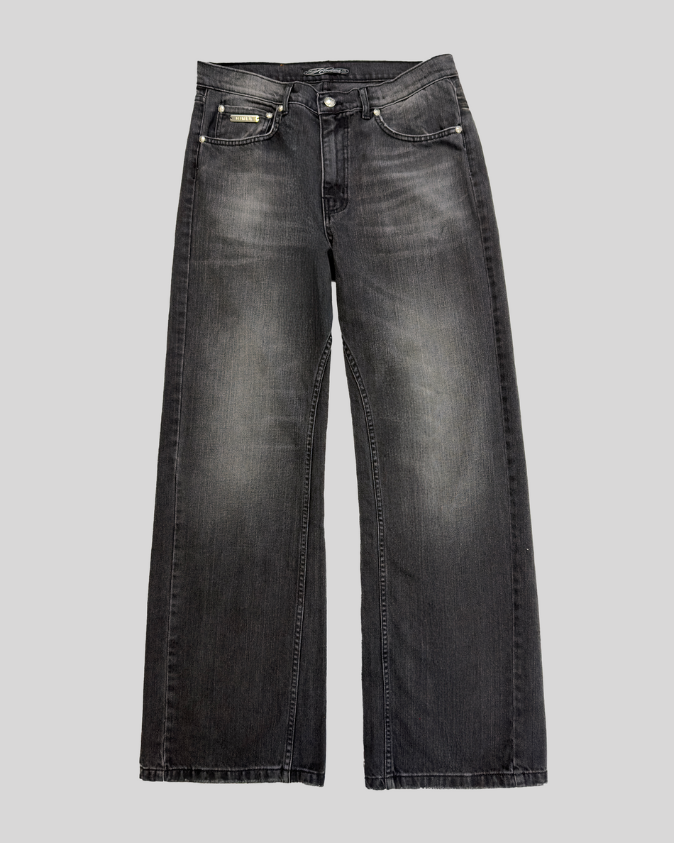 “UNDEFEATED” LEATHER DENIM JEANS